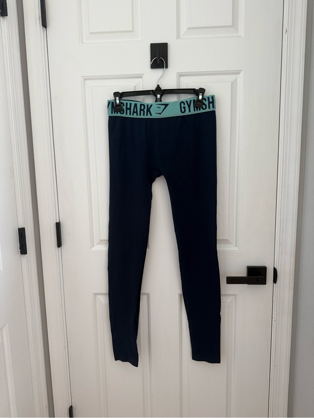 Gymshark Kids Navy Leggings with Teal Logo Waistband
